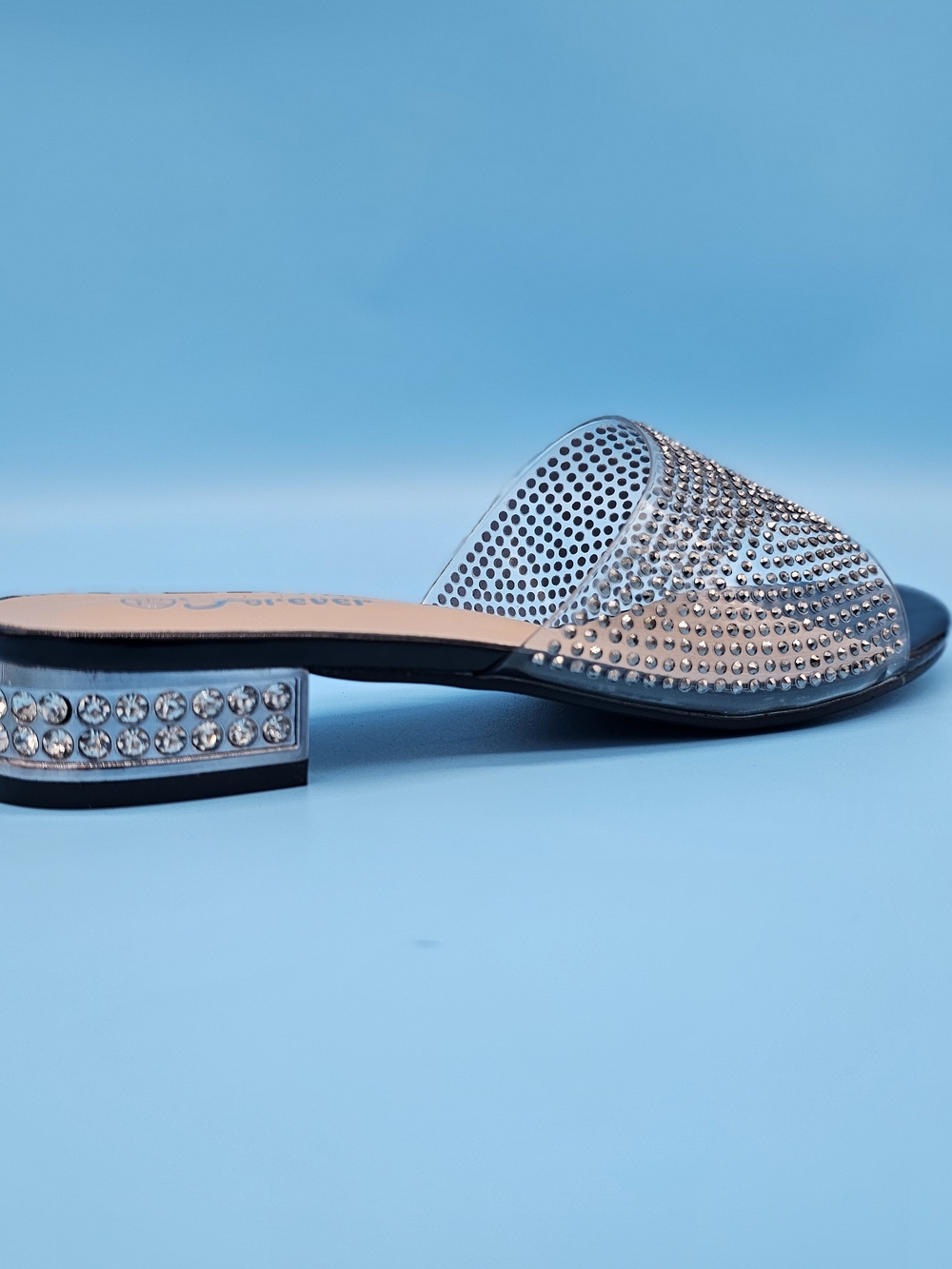 Crystal Embellished Silver Slide Sandals for Women